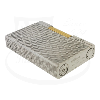 S.T. Dupont Gatsby 018102 Scottish pattern palladium and gold lighter with engraved crosshatch design compact shape