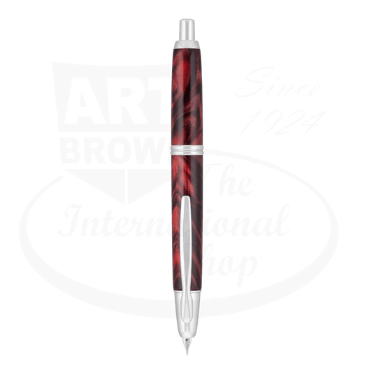 Vanishing Point SE Red Marbled Medium Fountain Pen with Rhodium Accents