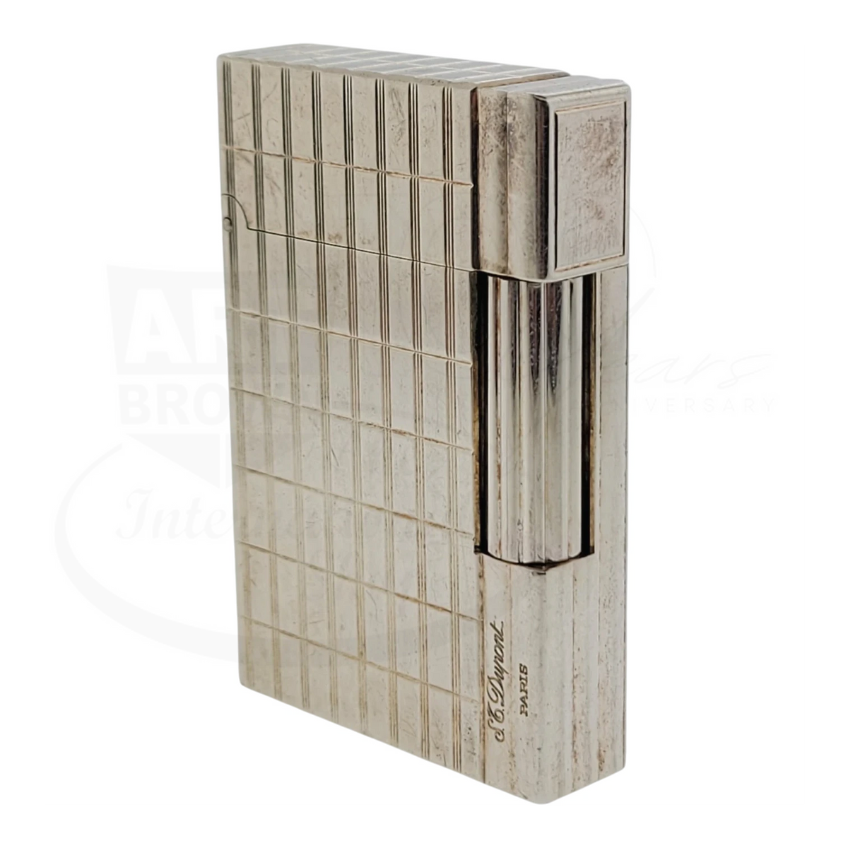 Preowned S.T. Dupont Gatsby Silver Grid Lighter, 018138-D1
