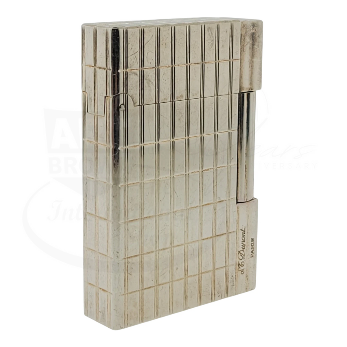 Preowned S.T. Dupont Gatsby Silver Grid Lighter, 018138-D1