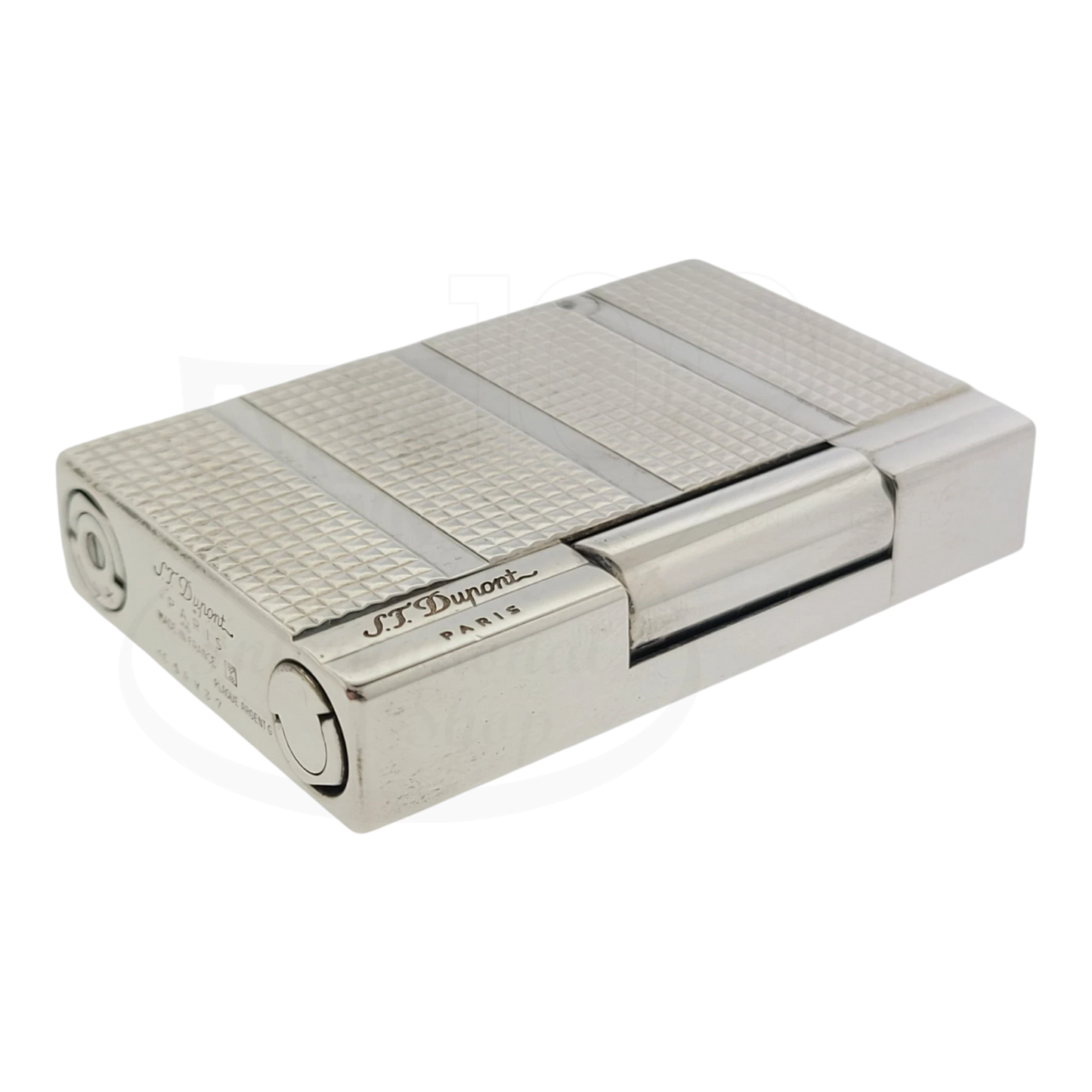 Preowned S.T. Dupont Gatsby Silver Horizontal Diamond Head Lines Lighter, 018140