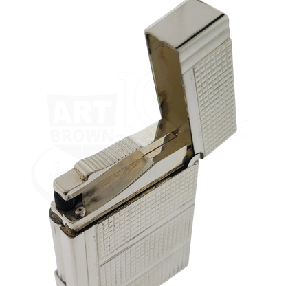 Preowned S.T. Dupont Gatsby Silver Horizontal Diamond Head Lines Lighter, 018140