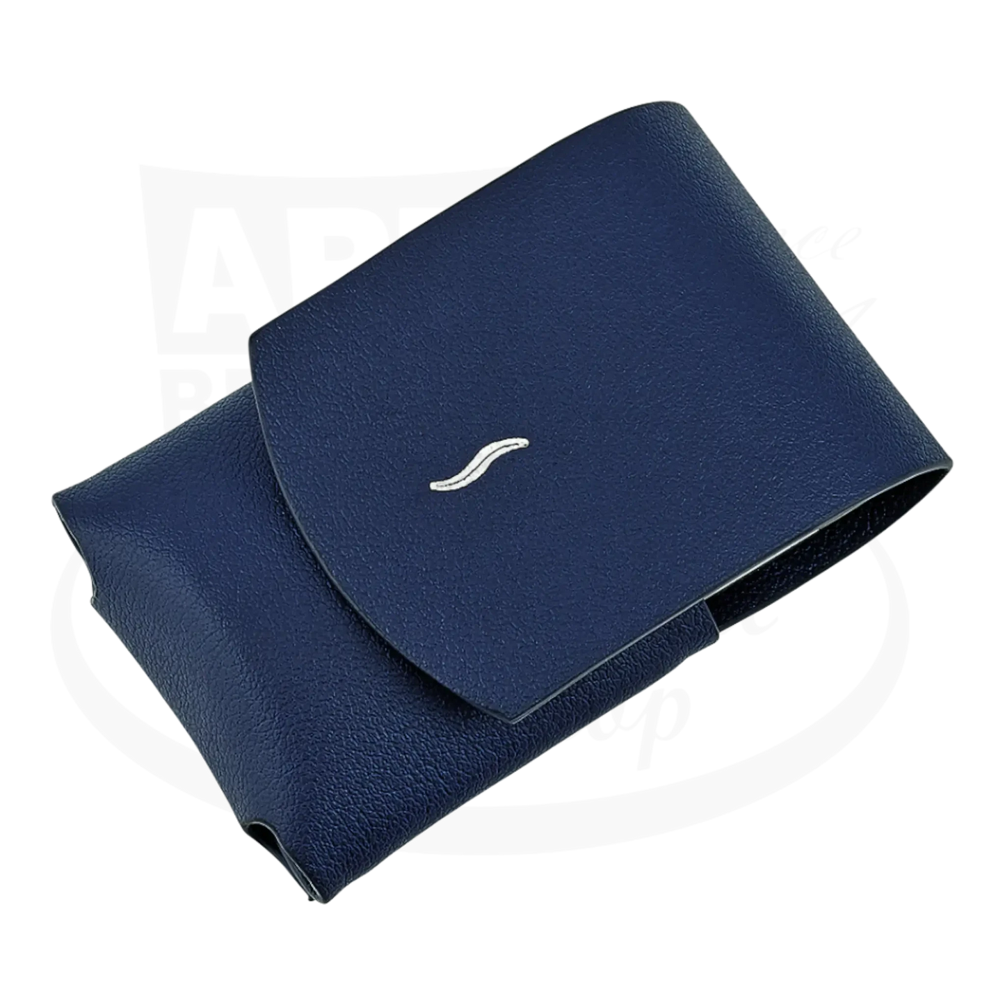 S.T. Dupont Minijet Lighter Case, 1830514, blue leather with magnetic closure and silver embossing in blue color.