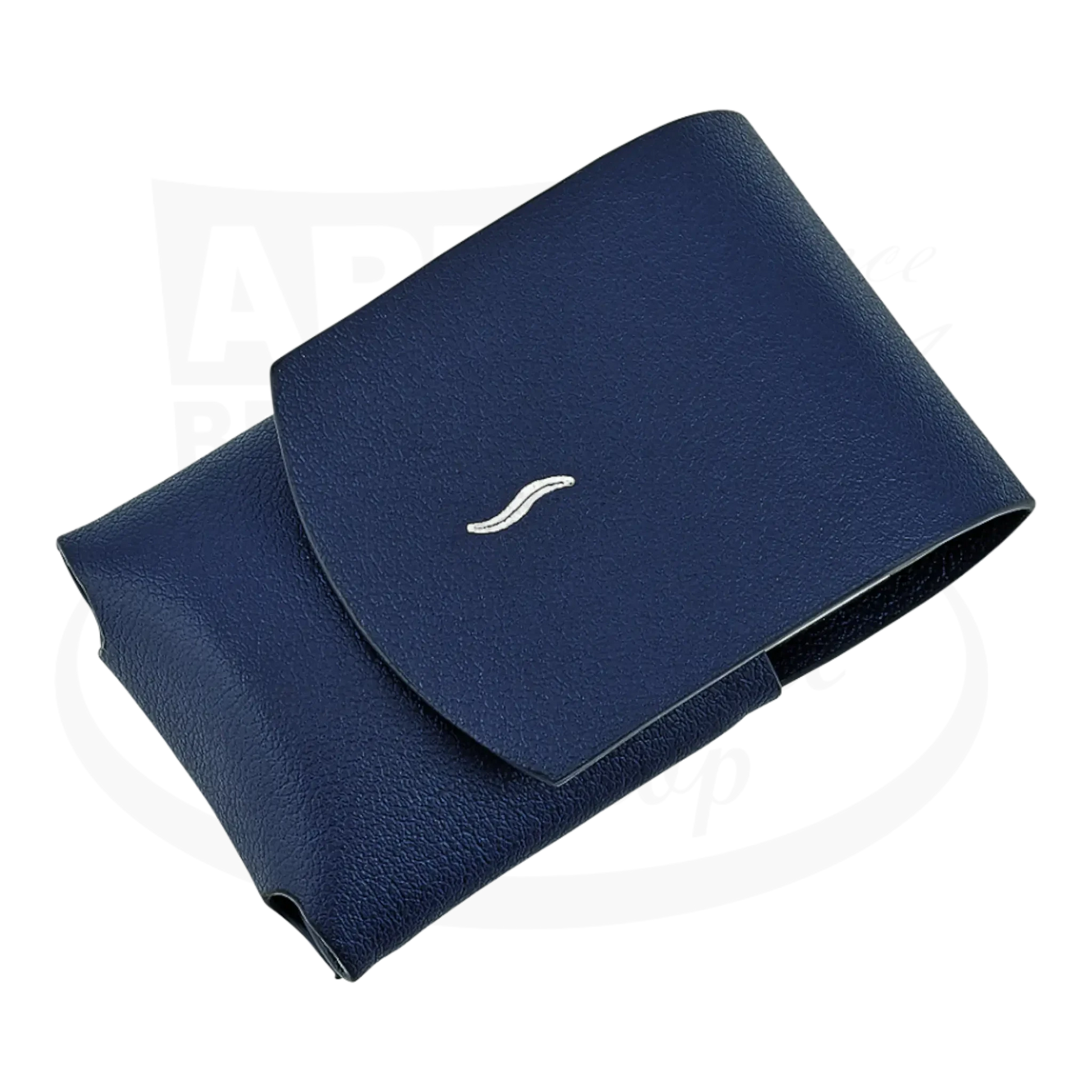 S.T. Dupont Minijet Lighter Case, 1830514, blue leather with magnetic closure and silver embossing in blue color.