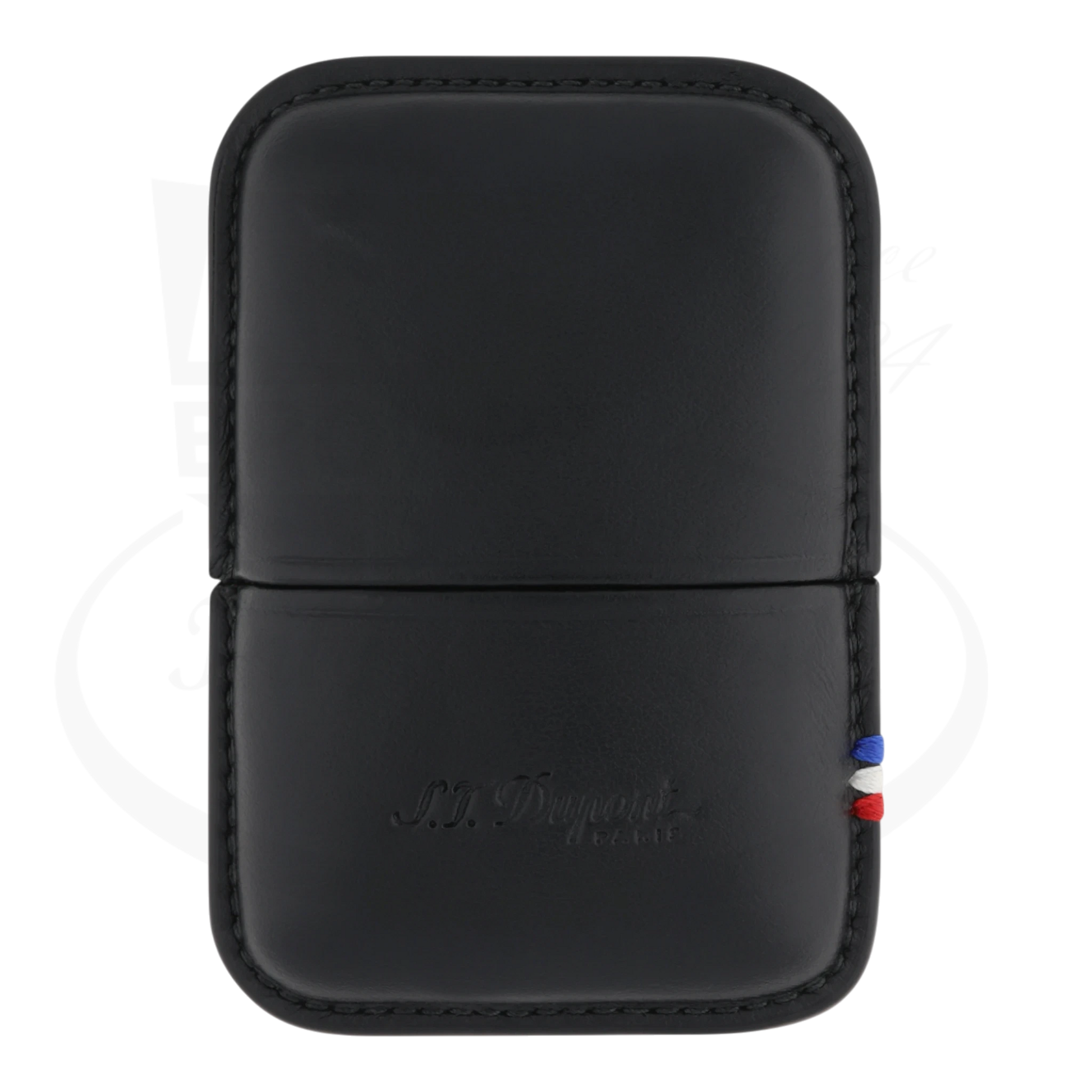 S.T. Dupont Ligne 2 Hard Lighter Case Black leather with red white blue stitching, compact 7.2 x 4.6 x 1.5 cm