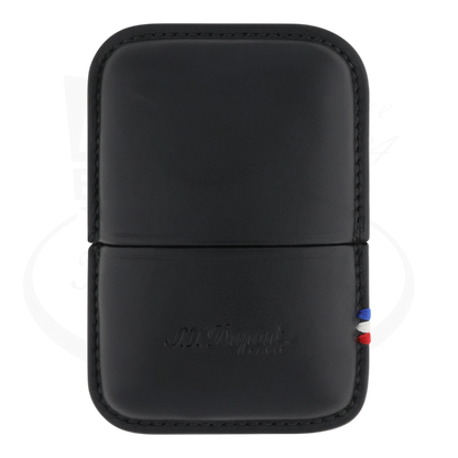 S.T. Dupont Ligne 2 Hard Lighter Case Black leather with red white blue stitching, compact 7.2 x 4.6 x 1.5 cm