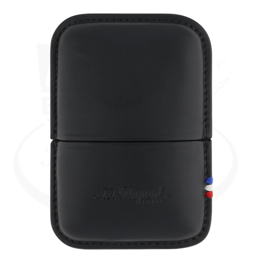 S.T. Dupont Ligne 2 Hard Lighter Case Black leather with red white blue stitching, compact 7.2 x 4.6 x 1.5 cm