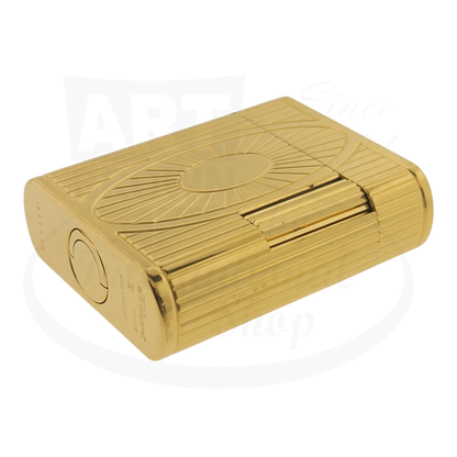 Preowned Vintage S.T. Dupont Soubreny Gold Sun Medallion 019205-D1 gold-plated lighter with engraved sun pattern