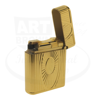 Preowned Vintage S.T. Dupont Soubreny Gold Sun Medallion Guilloche 019205-D1 gold-plated lighter with fluted design