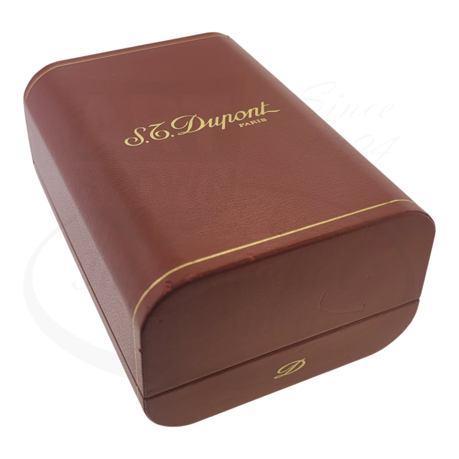 S.T. Dupont Soubreny 019205-D1 brown leather box with gold logo, vintage style, preowned packaging case
