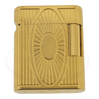 Preowned Vintage S.T. Dupont Soubreny 019205-D1 gold plated lighter with engraved Sun Medallion guilloche design