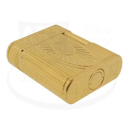 S.T. Dupont Soubreny 019205-D1 gold plated lighter with sun medallion guilloche and vertical fluting design