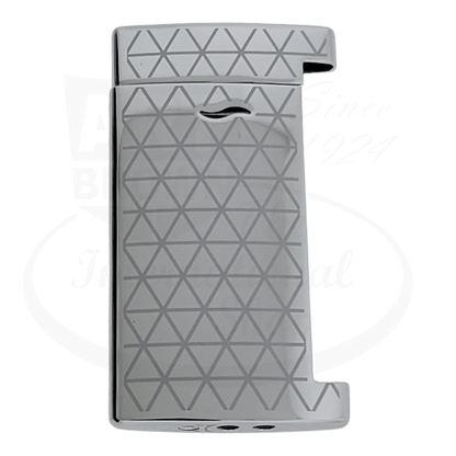 ST Dupont Slim 7 metal replacement shell in chrome finish with triangular pattern exterior, lighter casing with geometric engraving design