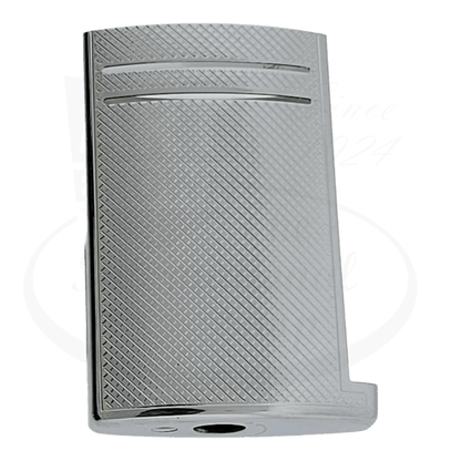 S.T. Dupont Maxijet metal replacement shell in brushed chrome finish with diagonal crosshatch pattern and curved design elements