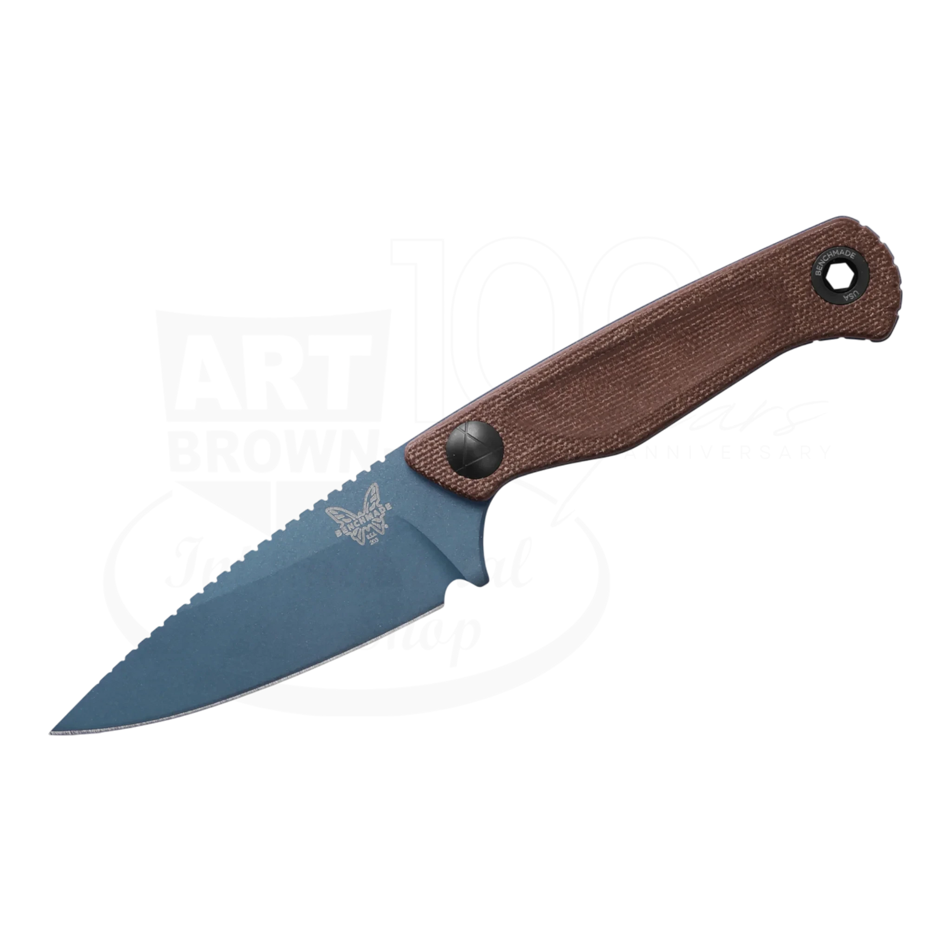 Benchmade Dacian™ Brown Canvas Micarta Spear-point knife with blue blade and textured brown handle, gallery position 1 square image
