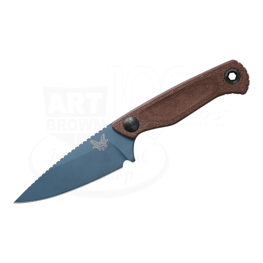 Benchmade Dacian™ Brown Canvas Micarta Spear-point knife with blue blade and textured brown handle, gallery position 1 square image
