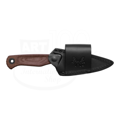 Benchmade Dacian™ Brown Canvas Micarta Spear-point fixed blade knife with black leather sheath, gallery image 8 square 2048x2048