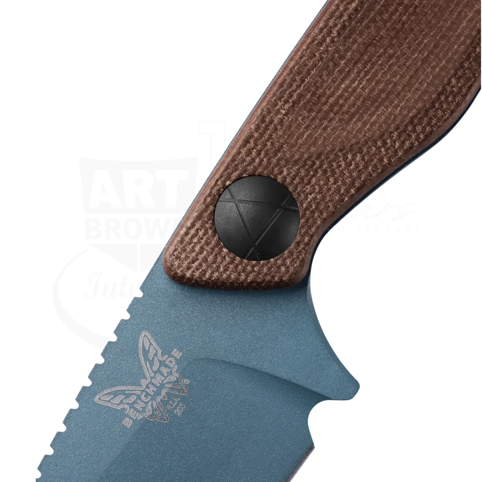 Benchmade Dacian™ Brown Canvas Micarta Spear-point close-up on gallery 2 showing blade and textured handle detail