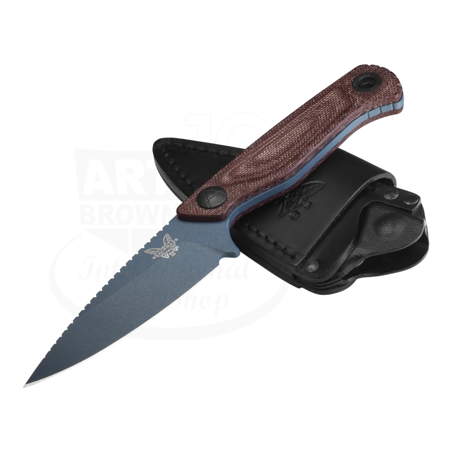 Benchmade Dacian™ Brown Canvas Micarta Spear-point knife with leather sheath, gallery position 3, 2048x2048 square image