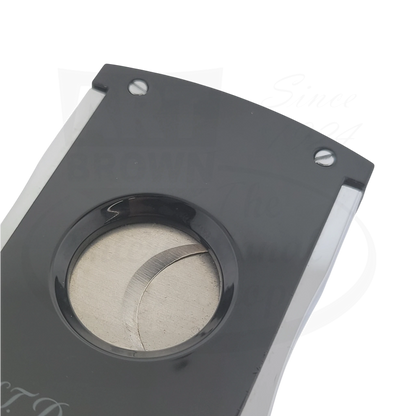 S.T. Dupont Maxijet Cigar Cutter 003265-D1 black lacquer metal with sharp circular blades, preowned with surface scratches