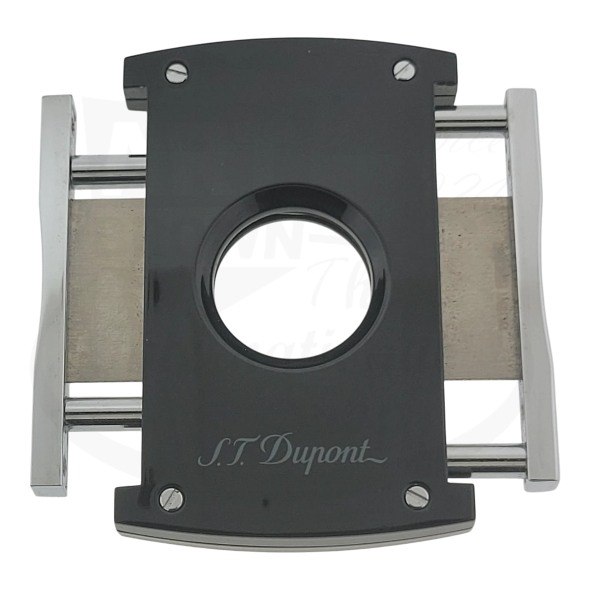 S.T. Dupont Maxijet Cigar Cutter 003265-D1 black lacquer with stainless steel blades and frame, preowned with surface scratches