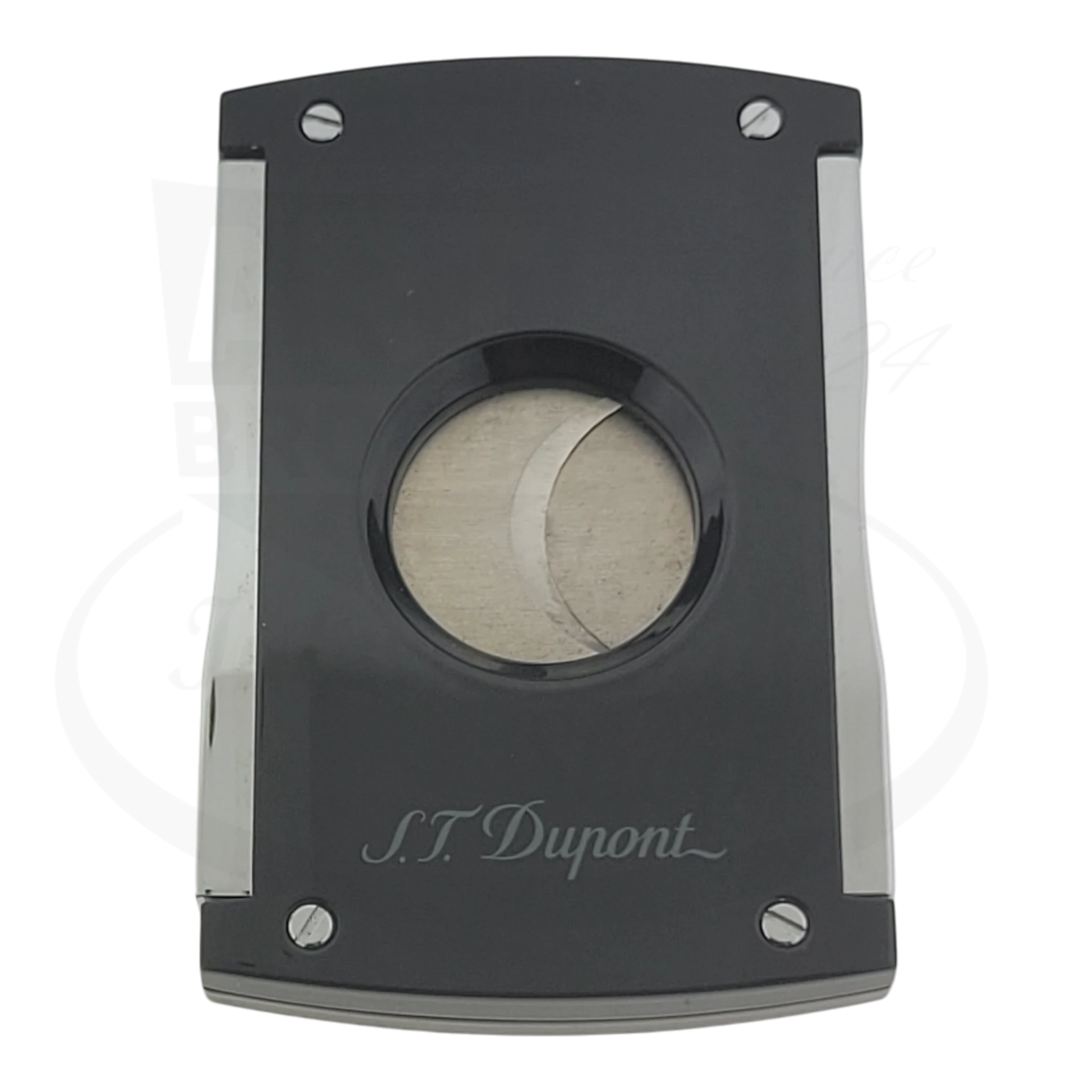 S.T. Dupont Maxijet Cigar Cutter 003265-D1 black lacquer metal with visible scratches, spring-loaded blade ring gauge 52