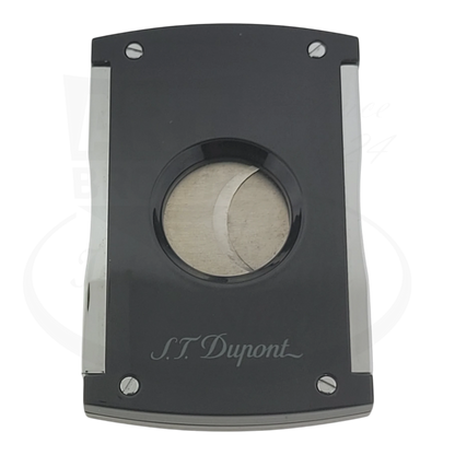 S.T. Dupont Maxijet Cigar Cutter 003265-D1 black lacquer metal with visible scratches, spring-loaded blade ring gauge 52