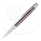 Limited edition S.T. Dupont Defi pen with Paris Saint-Germain team colors and logo, reflecting a sleek silver finish and exclusive design details, presented by Art Brown International.