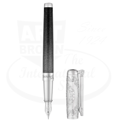 S.T. Dupont Line D Conquest of the Wild West 410065 brass black lacquer silver dust fountain pen with engraved cap