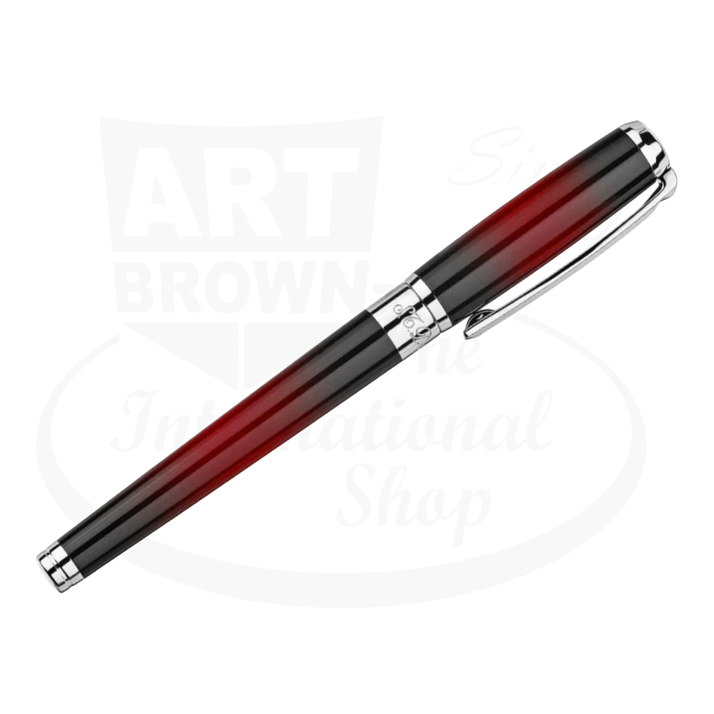 S.T. Dupont Line D Atelier 412106M lacquer rollerball pen in fading sunburst red to black with silver accents
