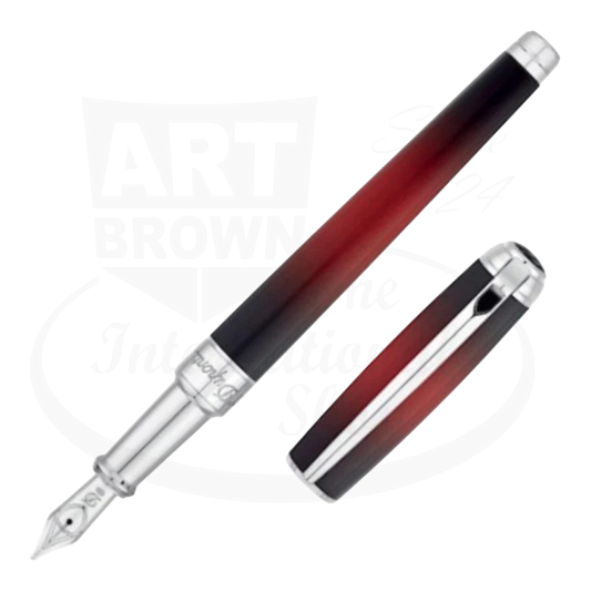 S.T. Dupont Line D Atelier 410106M metal lacquer fountain pen in red to black gradient with silver nib and clip