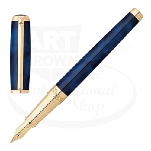 S.T. Dupont Line D Atelier Blue Fountain Pen 410698, lacquer and yellow gold, handcrafted with palladium finish