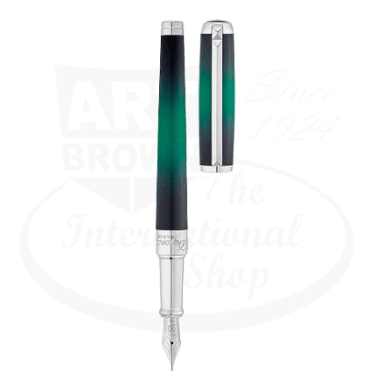 S.T. Dupont Line D Atelier Medium Sunburst Fountain Pen, palladium, Chinese lacquer, green to black gradient body