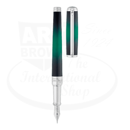 S.T. Dupont Line D Atelier Medium Sunburst Fountain Pen, palladium, Chinese lacquer, green to black gradient body
