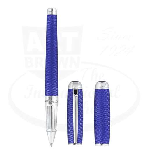 S.T. Dupont Line D Large Ocean Blue & Palladium Firehead Guilloche Rollerball Pen, 412001L