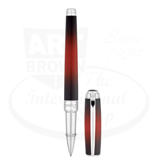 S.T. Dupont Line D Atelier 412106M lacquer rollerball pen in sunburst red fading to black with silver accents