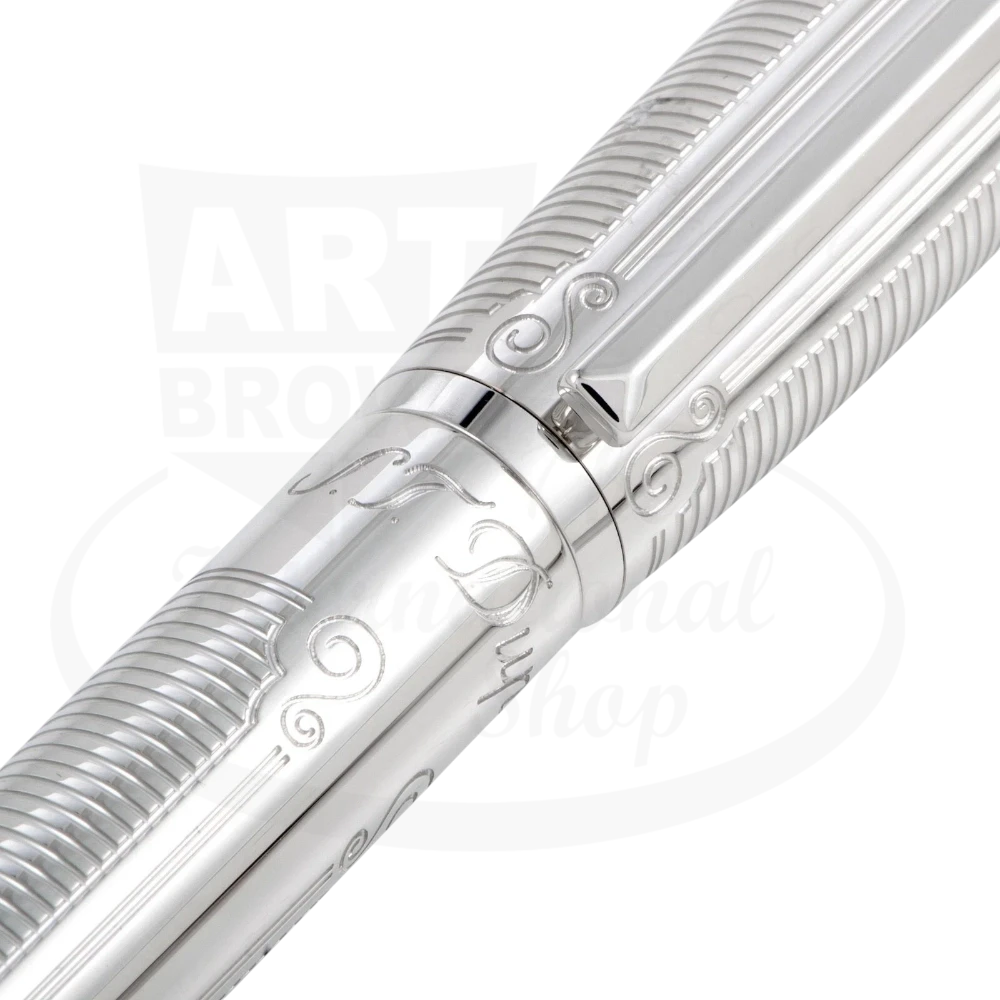 S.T. Dupont Line D 412673 palladium brass rollerball pen with intricate arabesque metalwork and clip detail