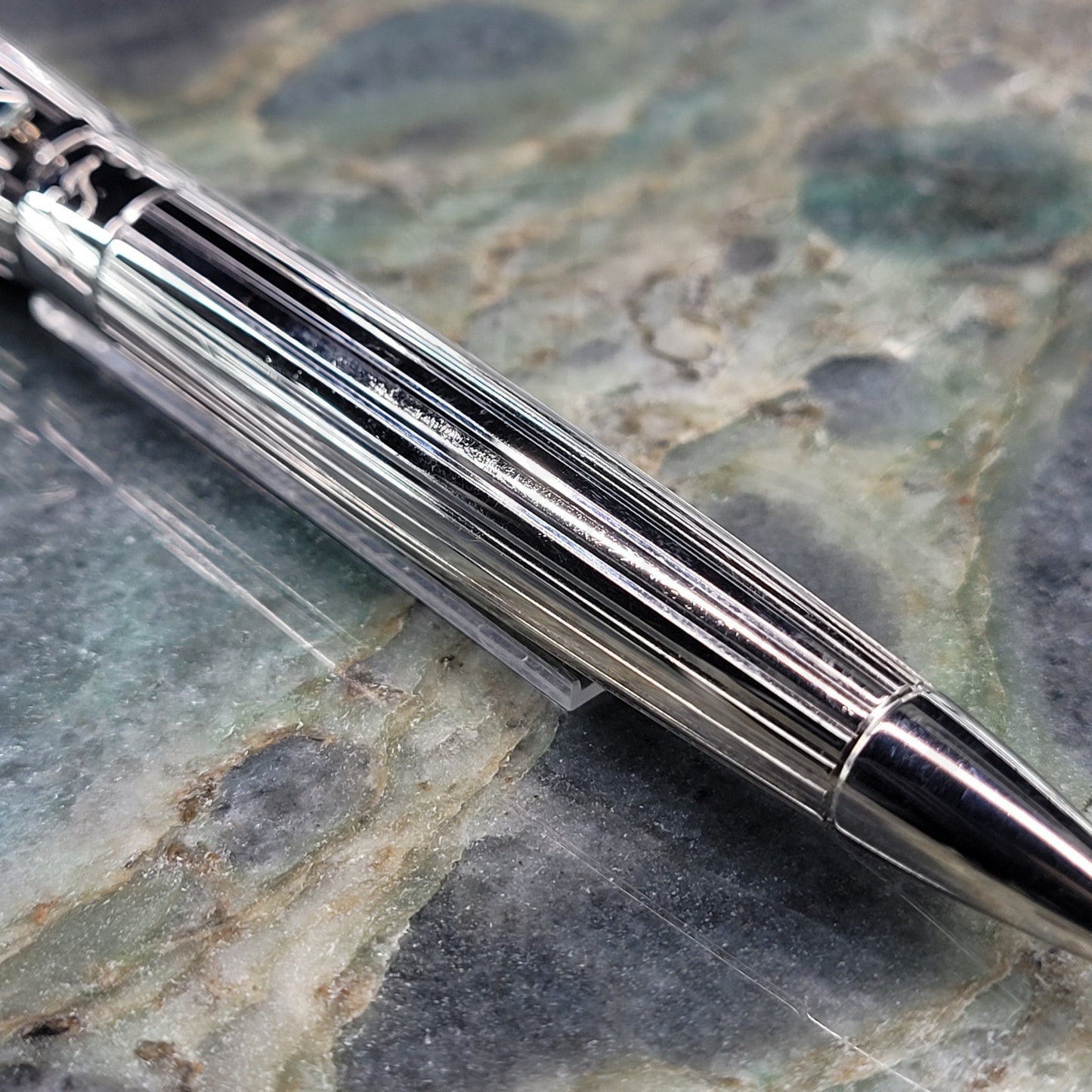 Preowned S.T. Dupont Elysee Goldsmith Palladium Vertical Lines Ballpoint Pen, 415600
