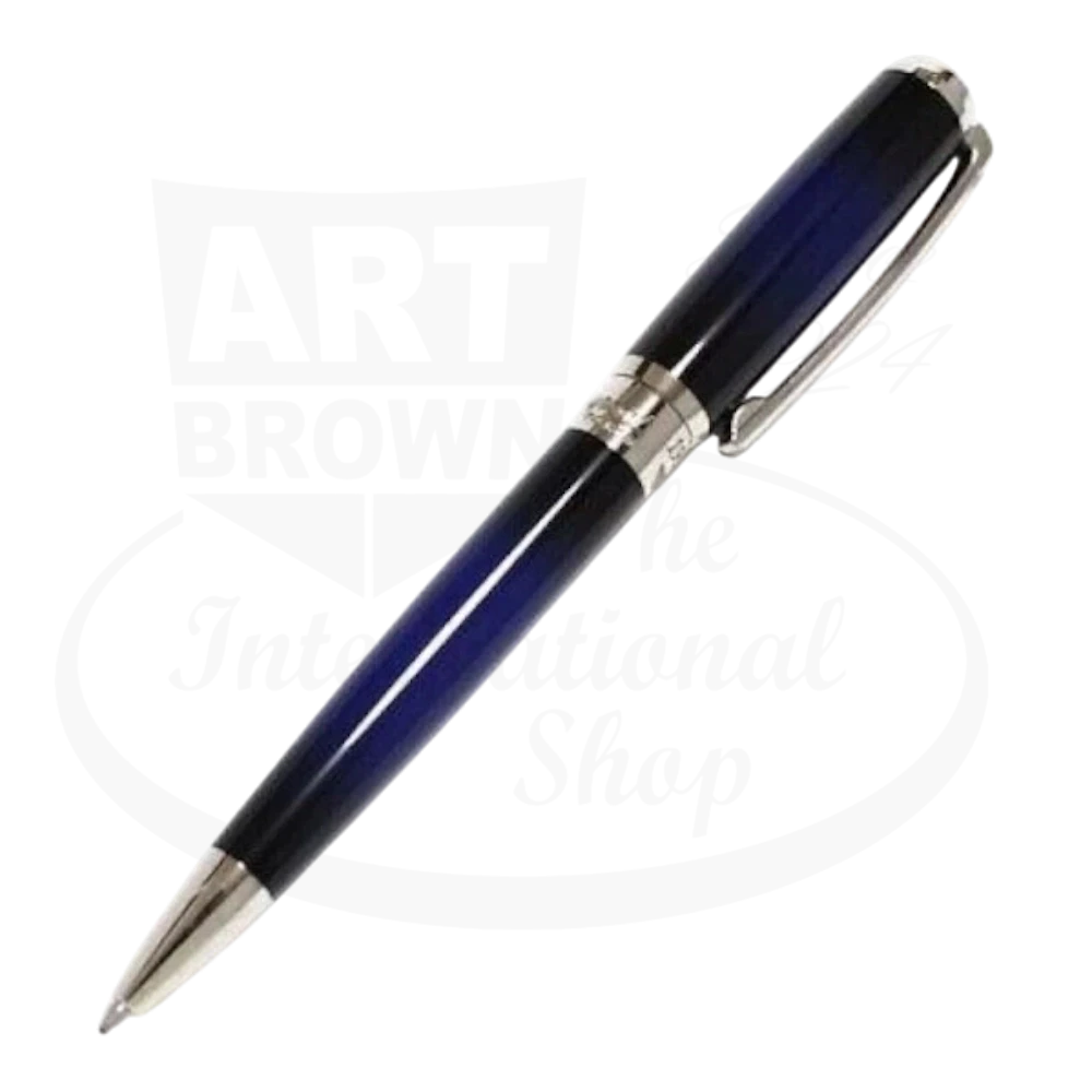 S.T. Dupont Line D Atelier 415714 brass blue sunburst lacquer medium ballpoint pen with silver clip and tip