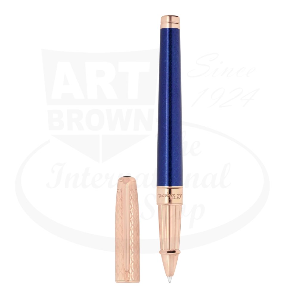 S.T. Dupont Line D Eternity Dragon Scale Guilloche Blue & Rose Gold Rollerball Pen, 422030L