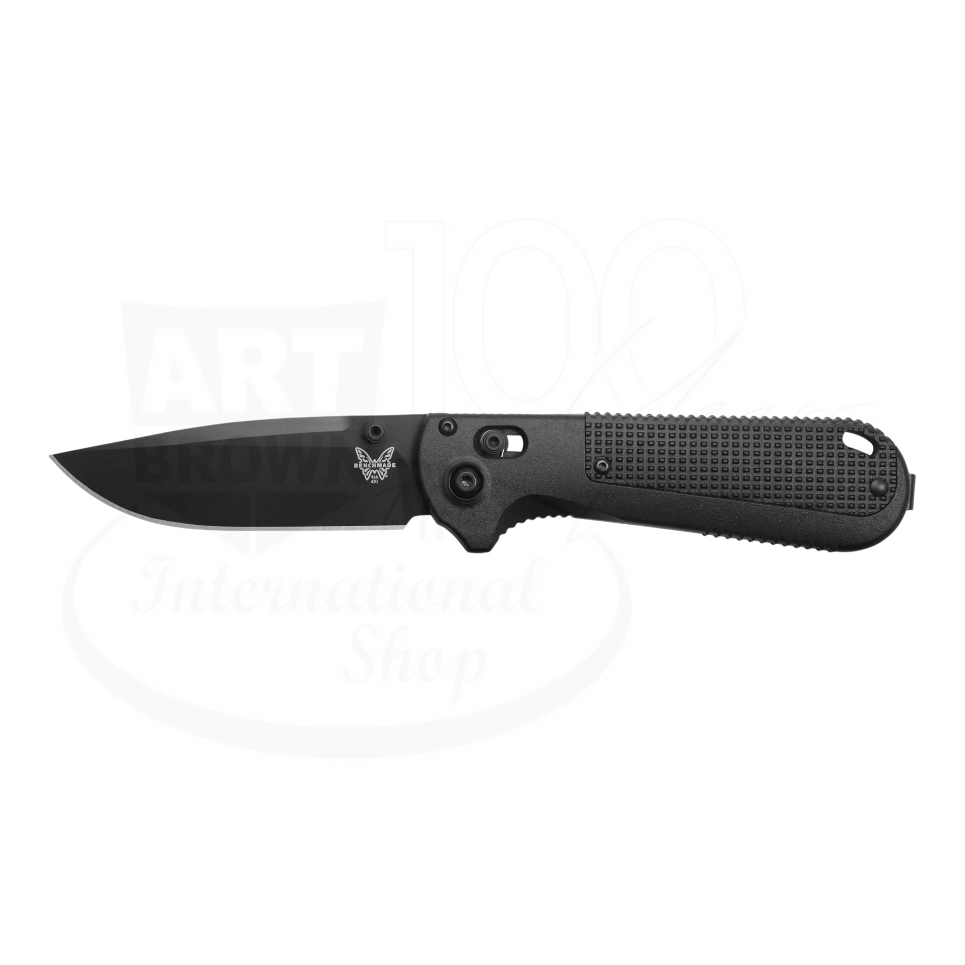 Benchmade Redoubt® Black Grivory® Drop-point folding knife with textured grip and matte black CPM-D2 Tool Steel blade