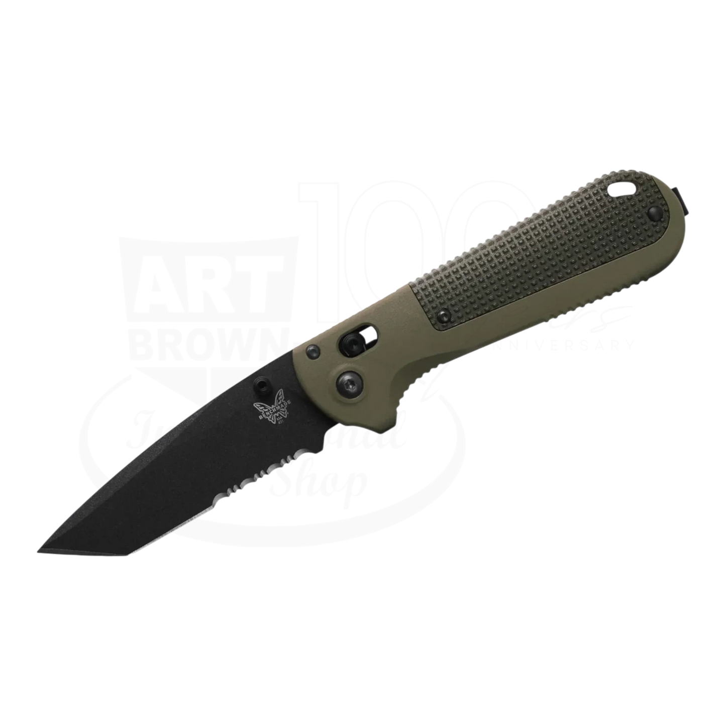 Benchmade Redoubt® Ranger Green/Forest Grivory® Serrated Drop Point knife with black tanto CPM-D2 Tool Steel blade and textured handle 