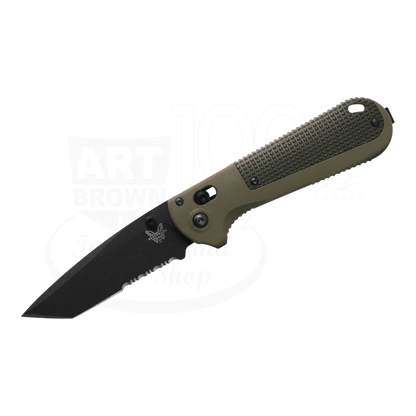 Benchmade Redoubt® Ranger Green/Forest Grivory® Serrated Drop Point knife with black tanto CPM-D2 Tool Steel blade and textured handle 