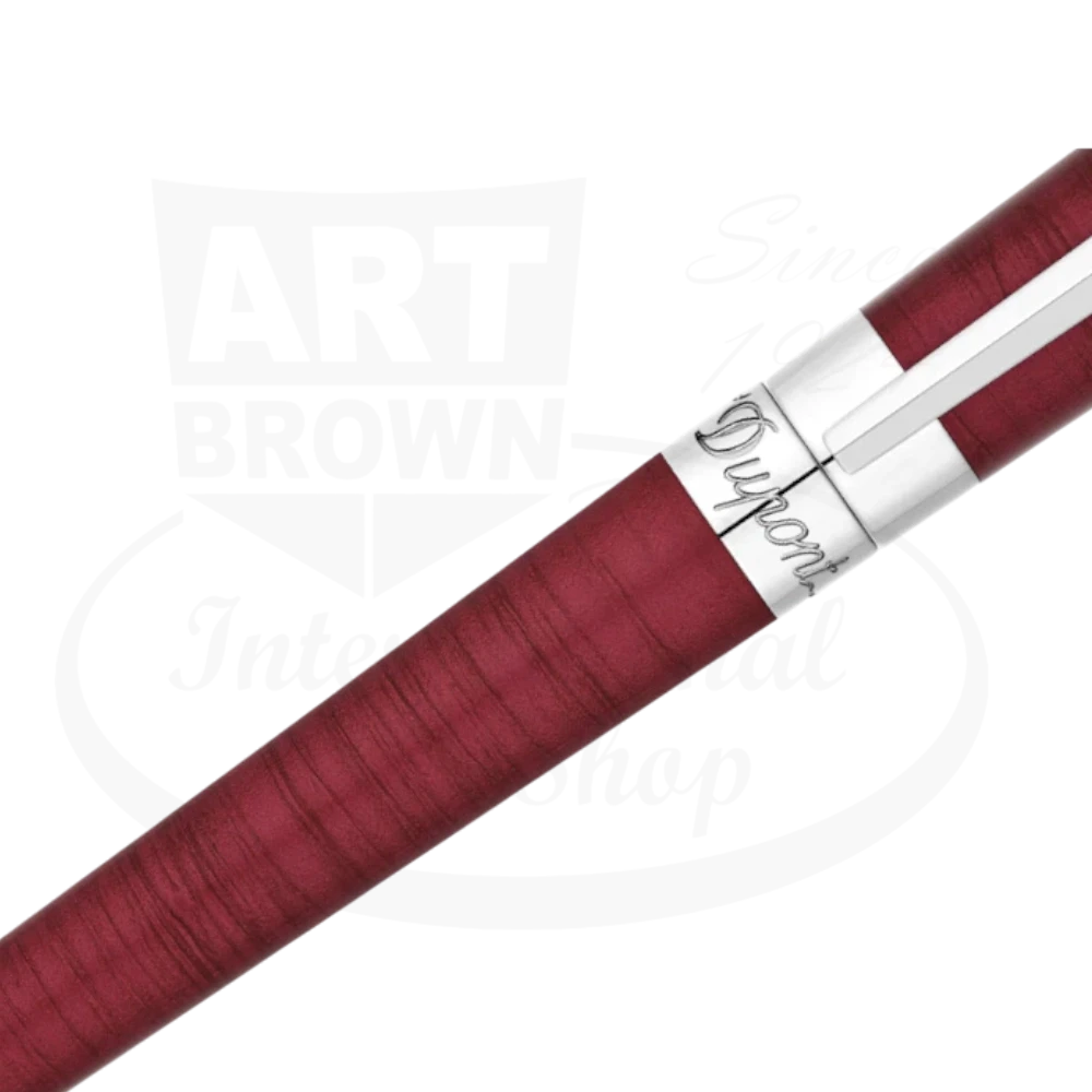 S.T. Dupont Liberte 462021 brass rollerball pen with red Shantung lacquer and palladium accents close-up