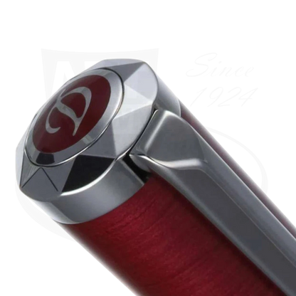 S.T. Dupont Liberte 462021 brass rollerball pen with red shantung lacquer and palladium trim close-up of cap clip