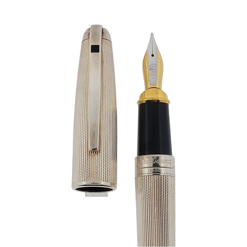 Vintage S.T. Dupont Extra Large Olympio Silver Plated Barley Grain Fountain Pen, 481101M