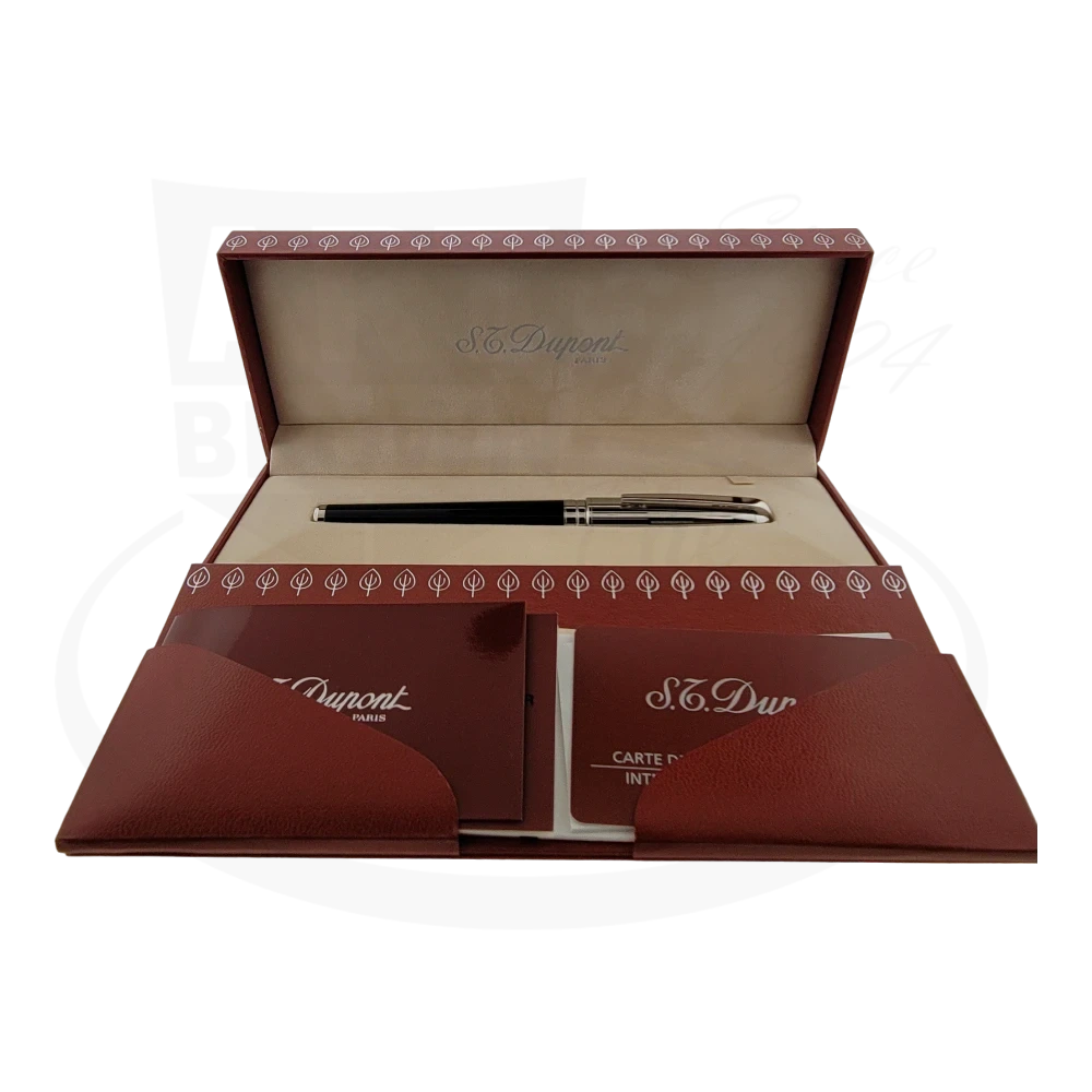 S.T. Dupont Extra Large Olympio Fountain Pen presented in an elegant box with a leather-bound booklet and warranty card