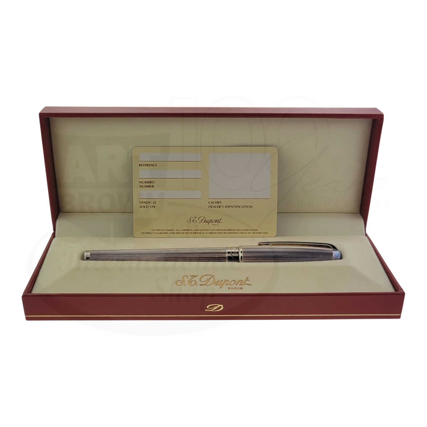 S.T. Dupont Olympio 482101 palladium plated large rollerball pen with barley grain texture and polished palladium trim