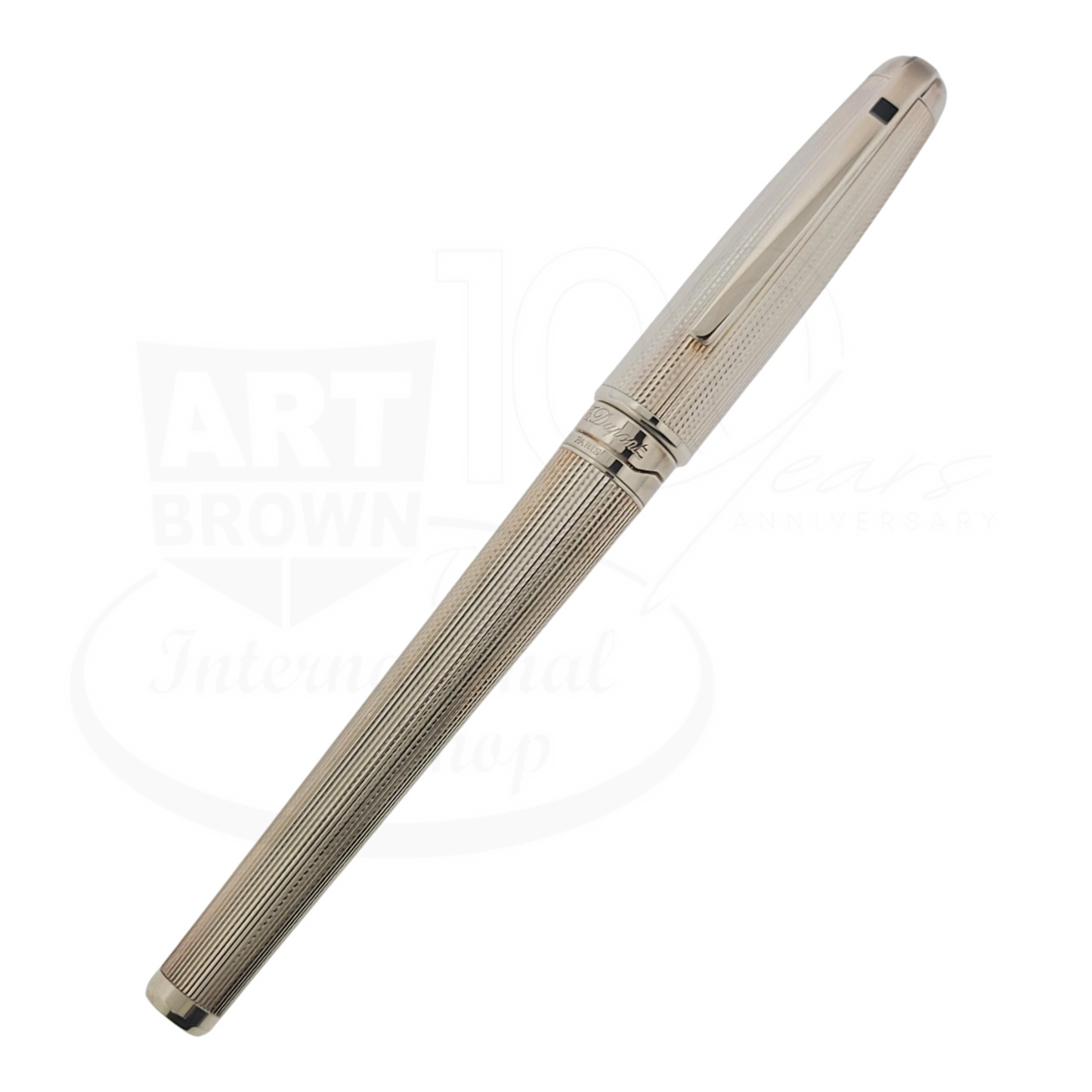 S.T. Dupont Olympio 482101 silver plated rollerball pen with barley grain pattern and polished palladium trim