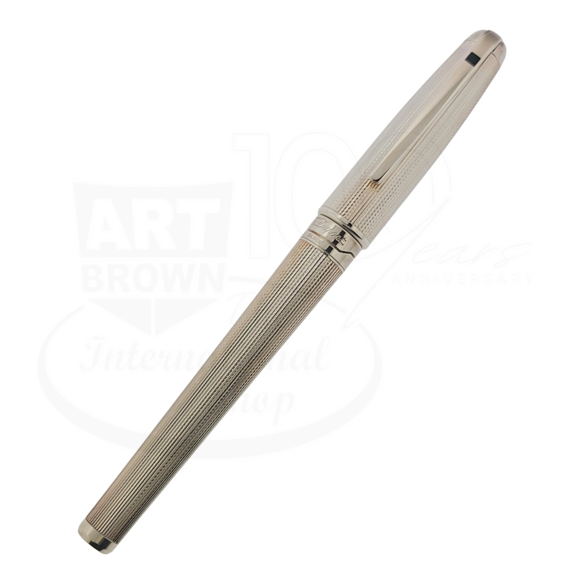 S.T. Dupont Olympio 482101 silver plated rollerball pen with barley grain pattern and polished palladium trim